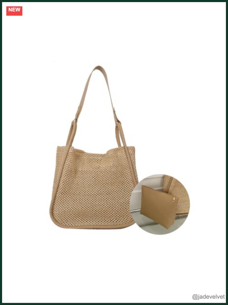 Large Woven Straw Tote Bag Comfortable Shoulder Boho Handbag Beach Vacation